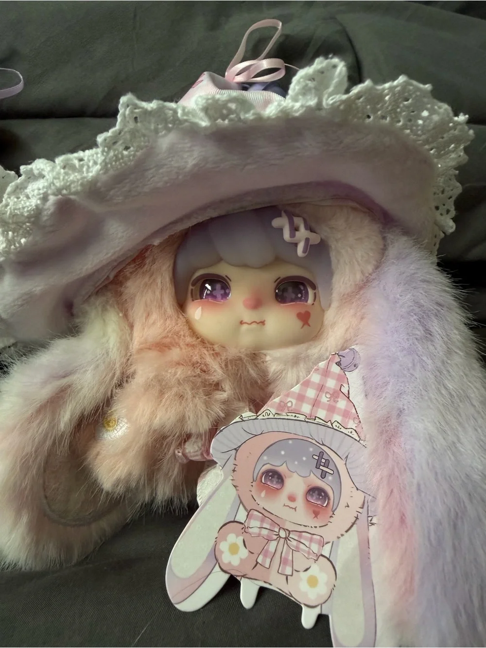 Plush Bunny Hat Keychain - Pink and Pastel Blue Cute Character